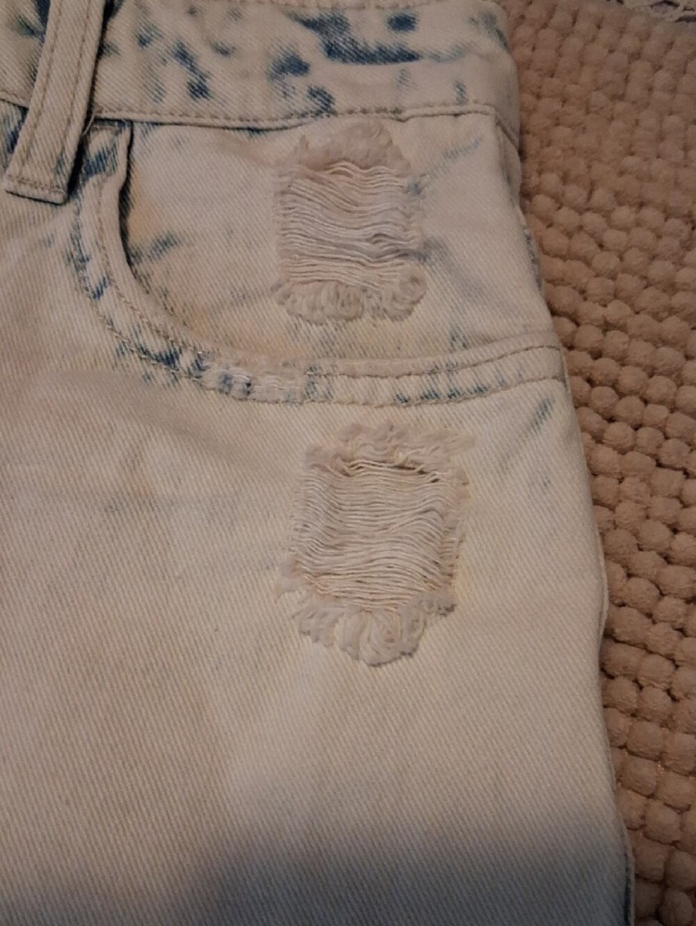 High-Rise Distressed White Denim Shorts with Button Fly - Picture 3 of 12